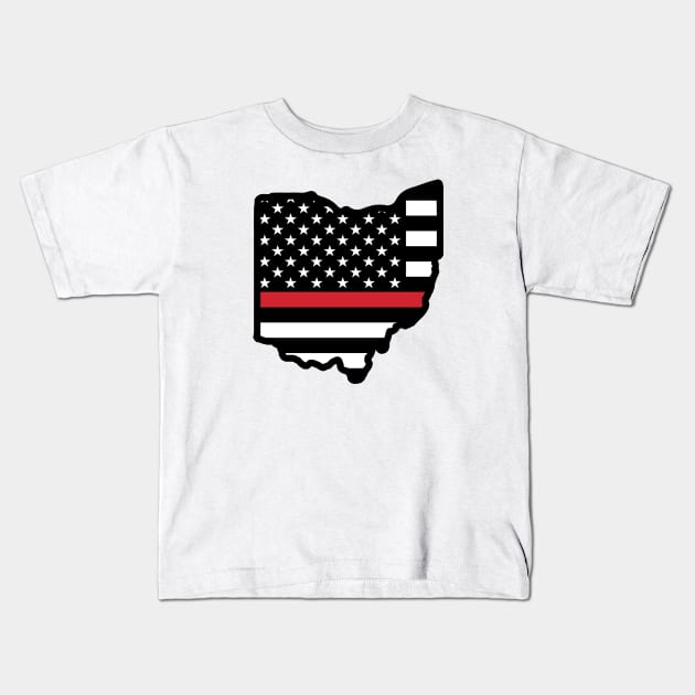 Thin Red Stripe  Ohio Flag Kids T-Shirt by DarkwingDave